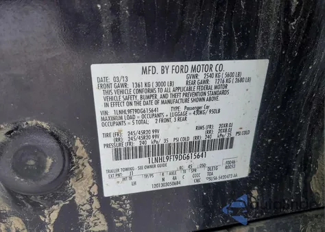 2013 Lincoln Mks z USA, uszkodzony, nr VIN 1LNHL9FT9DG615641